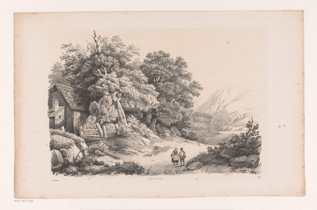Landskab med to figurer på en landevej The Landscape (serietitel) af Constantinus Cornelis Huysmans