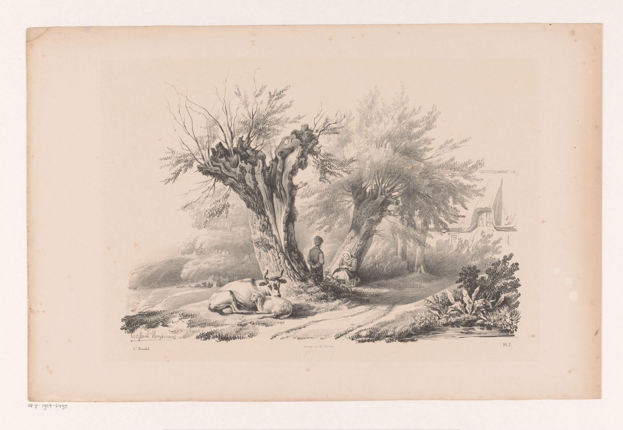 Landevej med hvilende mand og kvinde The Landscape (serietitel) af Constantinus Cornelis Huysmans
