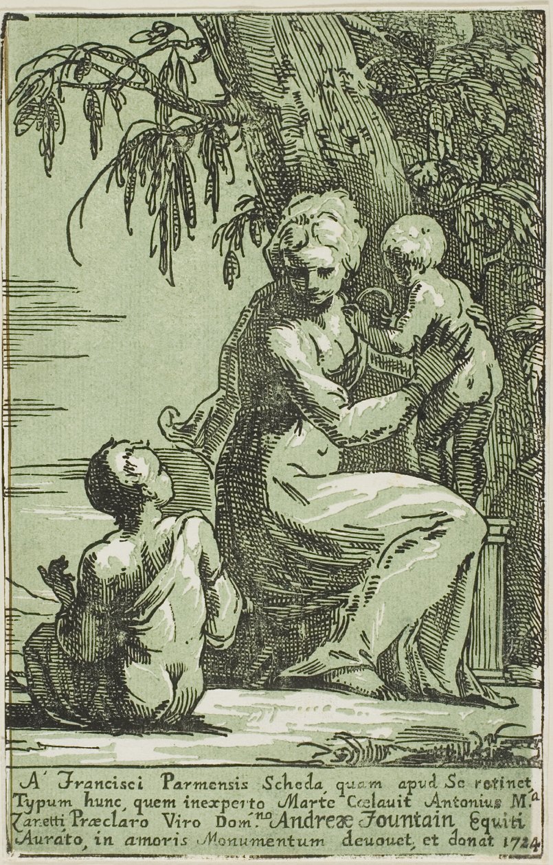 En kvinde ved foden af et træ med et barn i armene af Conte Antonio Maria Zanetti the Elder