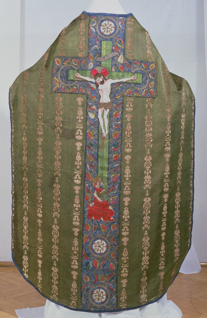 Grøn Chasuble med Maria Magdalena ved foden af korset, 1482 (fløjl, hør, satin og broderi) af Convent Workshop of St. Bridget