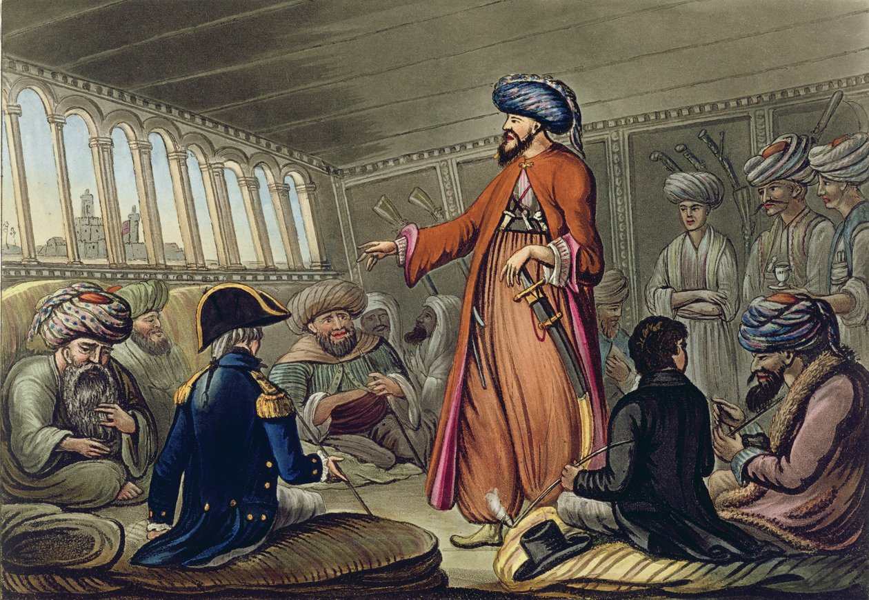 A Mameluke Deliving a Message from Mourad Bey, graveret af Joseph Constantine Stadler (fl.1780-1812) udgivet af I. White, London, 1801 af Cooper Willyams
