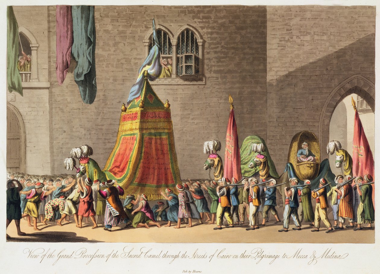 A View of the Grand Procession of the Sacred Camel through the Streets of Cairo on their Pilgrimage to Mecca and Medina, pub. 1822 af Cooper Willyams