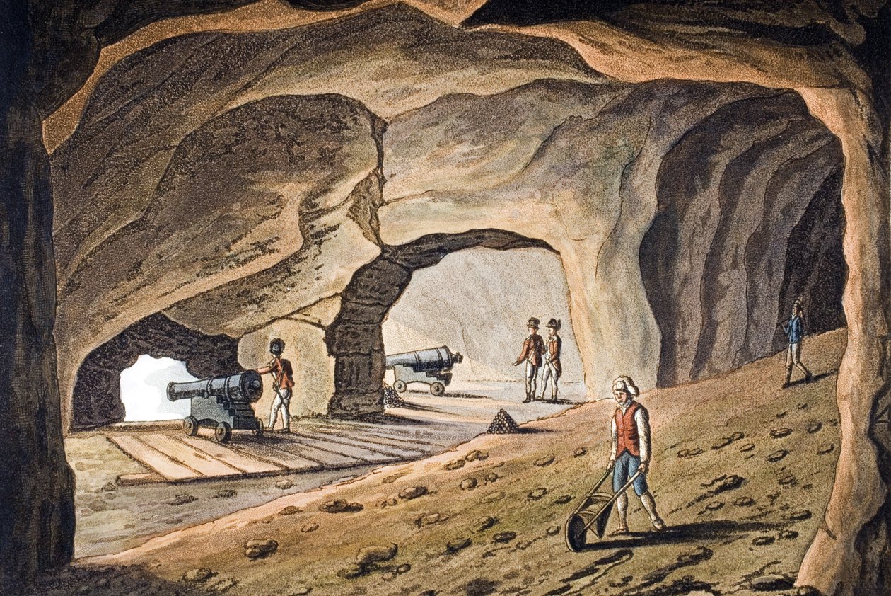 Inde i et galleri på Gibraltarklippen, indgraveret af Joseph Constantine Stadler (fl.1780-1812) af Cooper Willyams