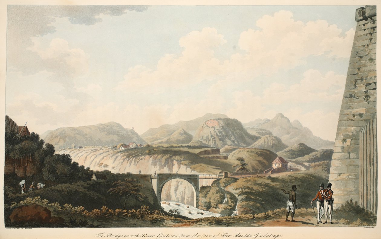Broen over floden Gallions, fra foden af Fort Matilda, Guadaloupe, illustration fra 