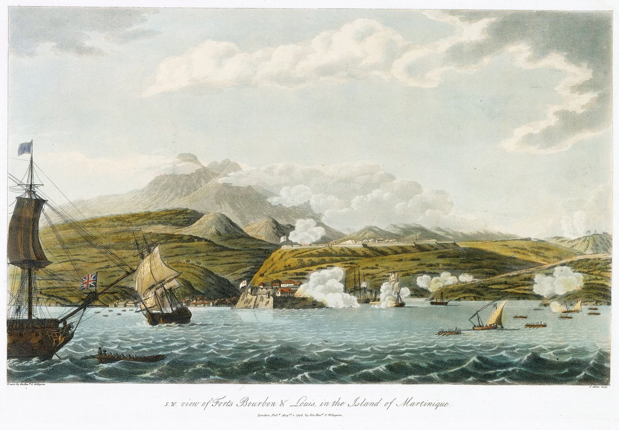 Sydvestlig udsigt over Fort Bourbon og Fort Louis (Fort Saint Louis), på Martinique, 5. februar - 22. marts af Cooper (after) Willyams
