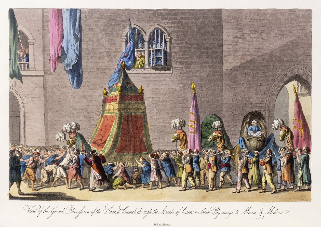 Udsigt over den hellige kamels store procession gennem Kairos gader på deres pilgrimsrejse til Mekka og Medina af Cooper (after) Willyams