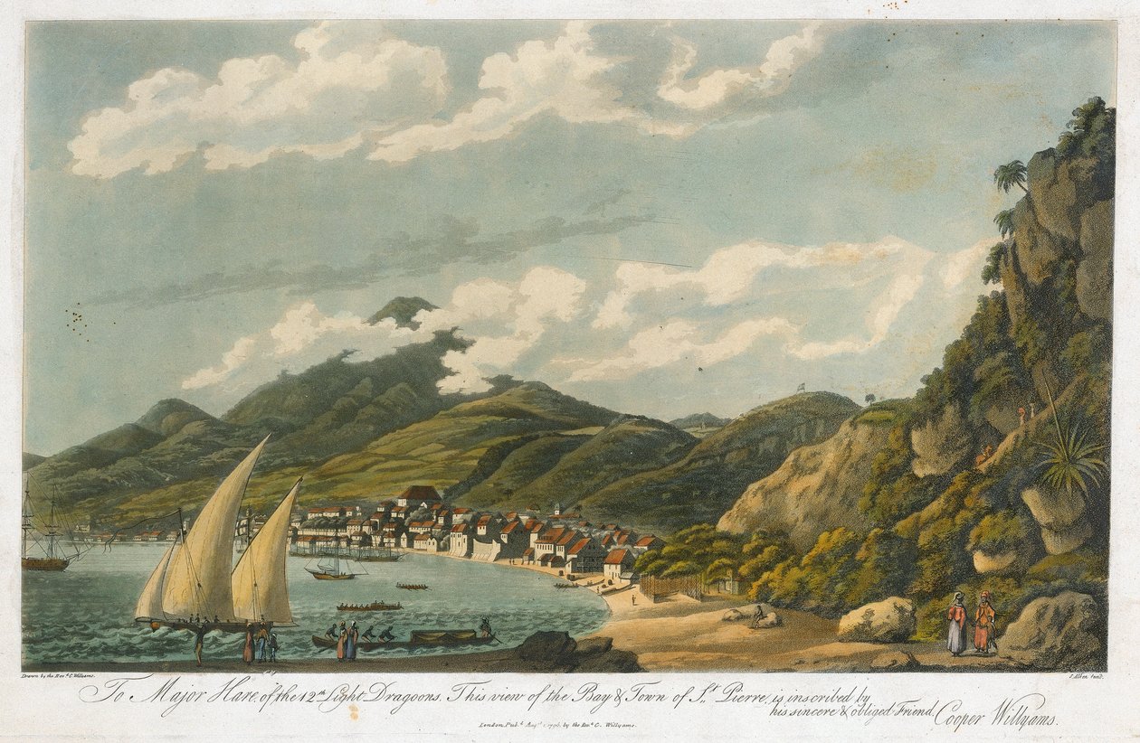 Udsigt over bugten og byen Saint Pierre (Martinique). Litografi (42,3x56 cm) af Cooper Willyams (1762-1816) af Cooper (after) Willyams