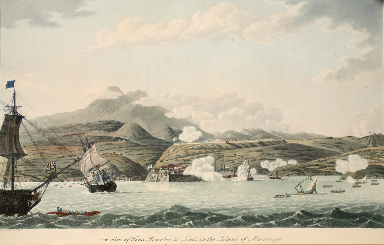 S.W. udsigt over Forts Bourbon og Louis på øen Martinique, illustration fra 