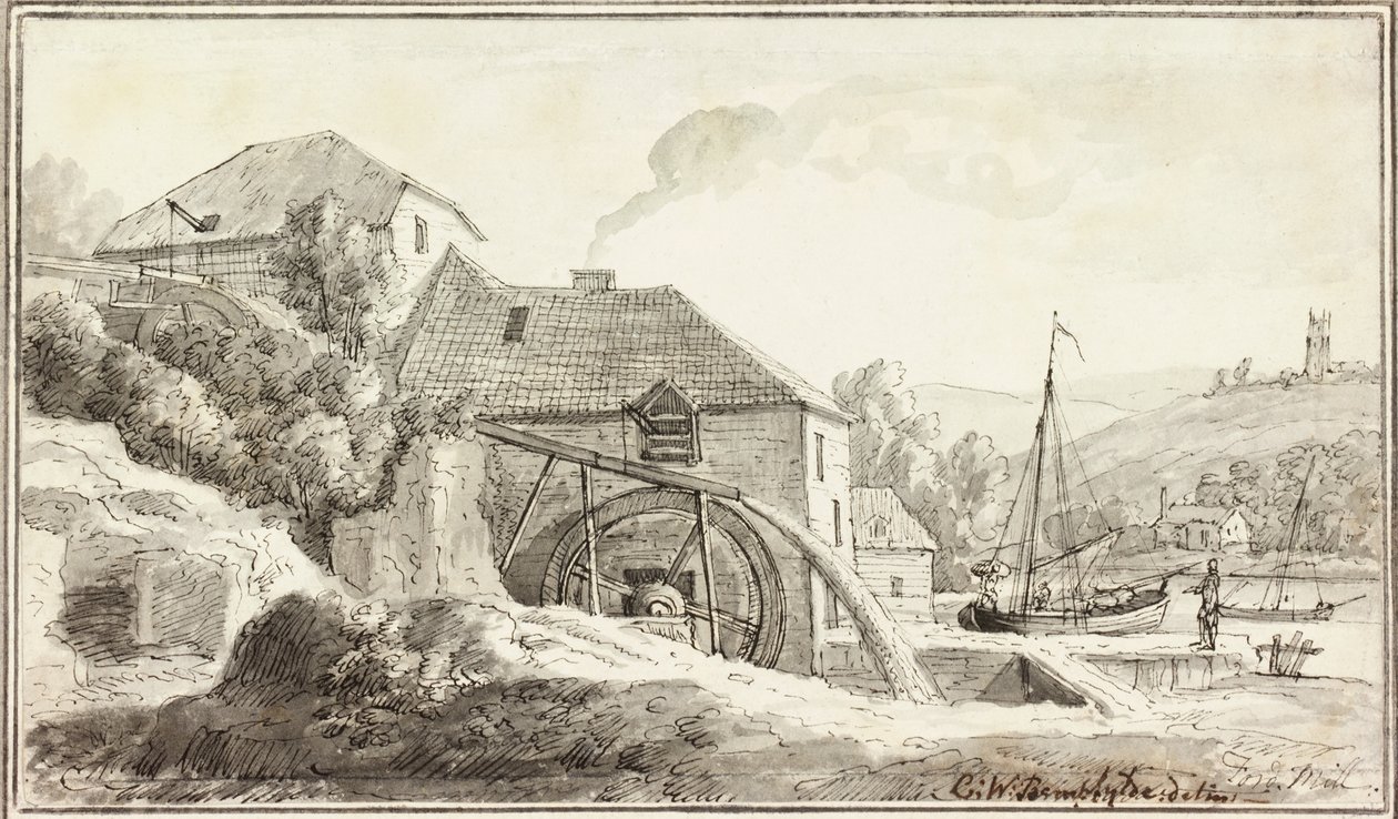 Ford Mill (blæk og akvarel på papir) af Copplestone Warre Bamfylde