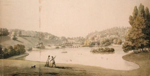Stourhead, ca. 1780 (akvarel og blyant på papir) af Copplestone Warre Bamfylde