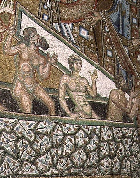 The Last Judgement, detalje af den fordømte ind i helvede, fra hvælvingen over apsis af Coppo di Marcovaldo