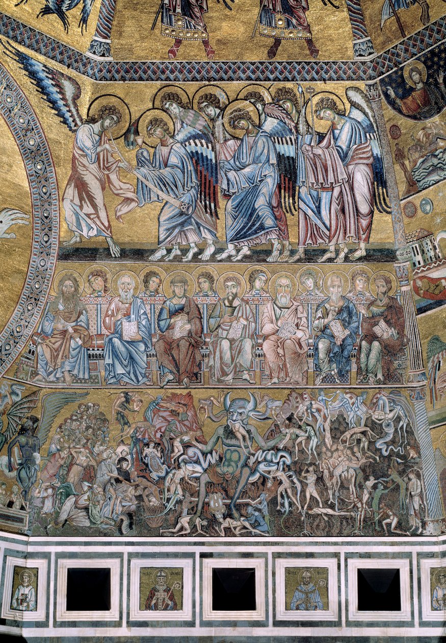 The Last Judgment Down Satan fortærer fandens sjæle - Detail of the mosaics, ca1270 af Coppo di Marcovaldo