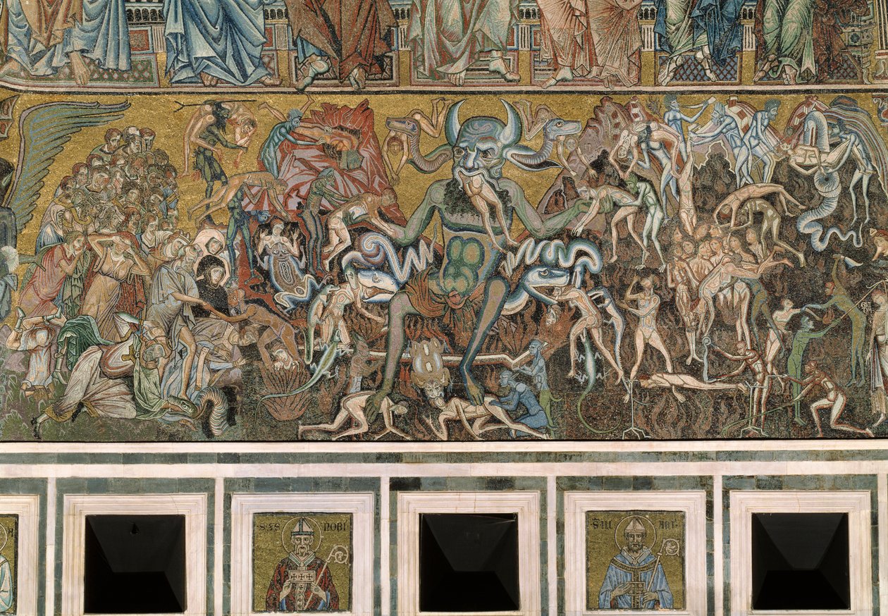 Den sidste dom (Djævelen spiser de fordømtes sjæle) - Detalje af mosaikkerne, ca. 1270 af Coppo di Marcovaldo