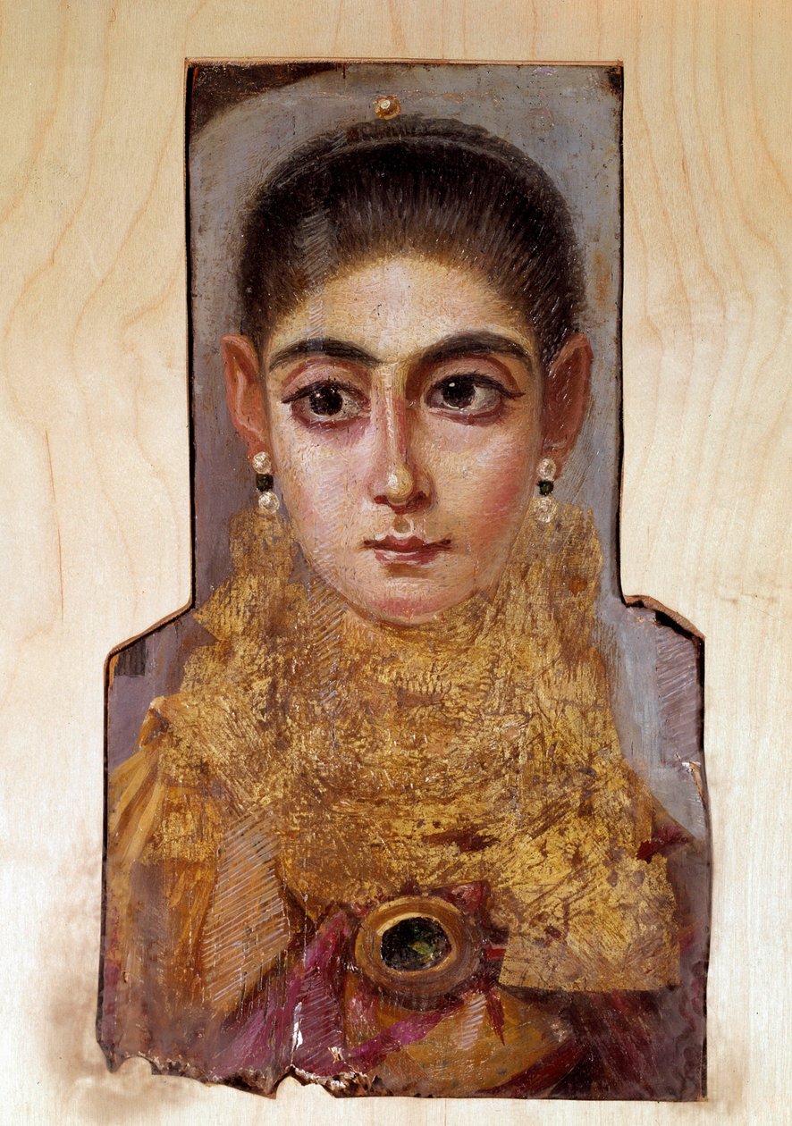 Koptisk kunst: ung kvinde kaldet Fayoum (Fayum) (omkring 160 e.Kr.) Maling af voks på træ. Paris, Louvre-museet af Coptic