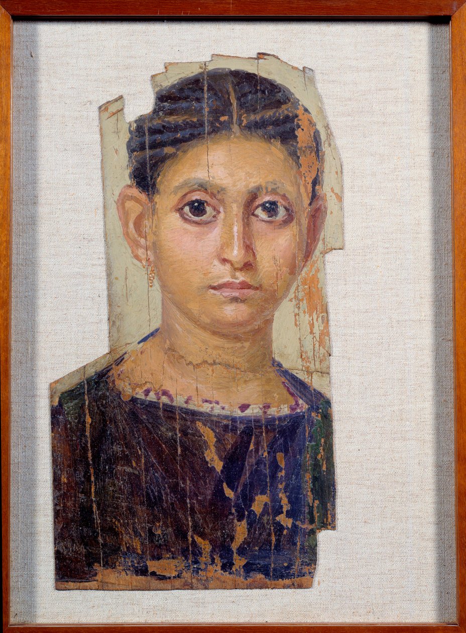 Egyptisk antikvitet: portræt af kvindelig mumie på træ. Fra Fayoum (Fayum). 3. århundrede e.Kr. SVAG. 0,32x0,18 m Paris, musee du Louvre af Coptic