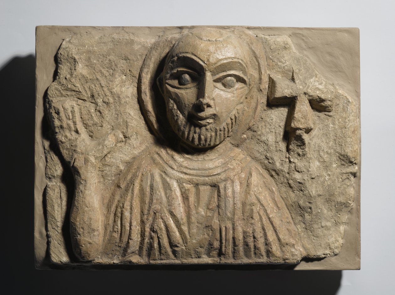 Buste af en helgen, fra Egypten, 4.-5. århundrede (malet kalksten) af Coptic Coptic
