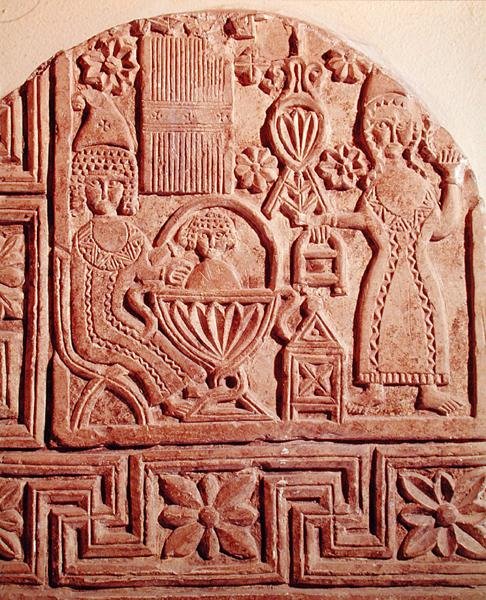 Stela, der forestiller badningen af Jesusbarnet af Coptic Coptic