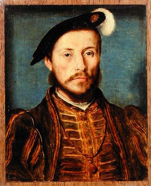 Portræt af en mand i en fjerbeklædt kasket (olie på panel) af Corneille de Lyon