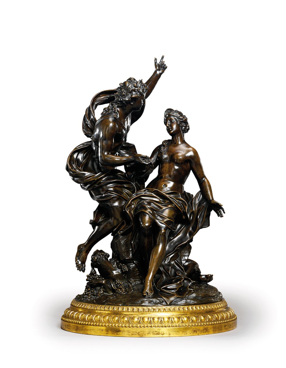 En Louis XIV bronzegruppe, der repræsenterer Bacchus og Ariadne, ca. 1704 (bronze med forgyldt bund) af Corneille van Cleve