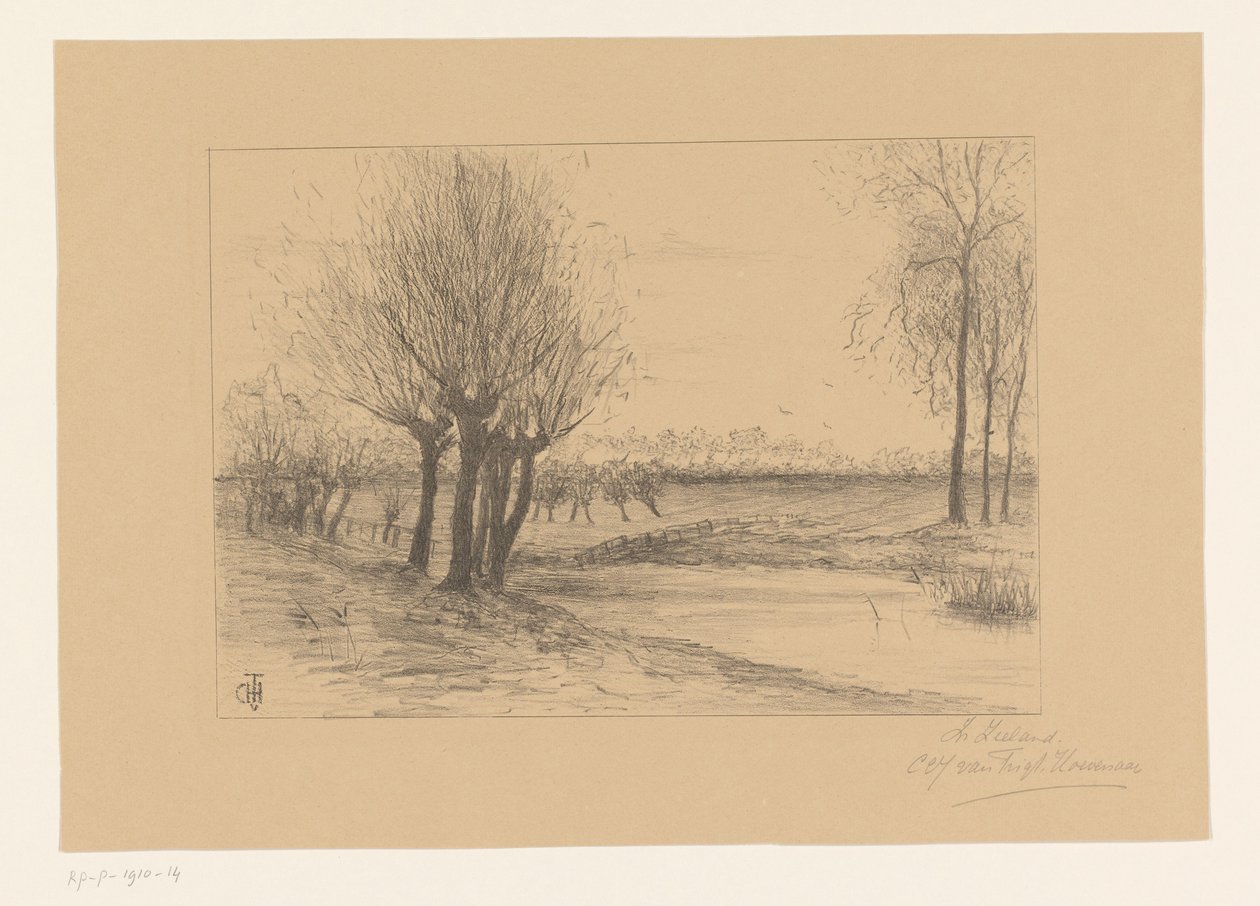 Eng med pilepile I Zeeland (titel på objekt) af Cornelia Christina Johanna van Trigt Hoevenaar (signed by artist)