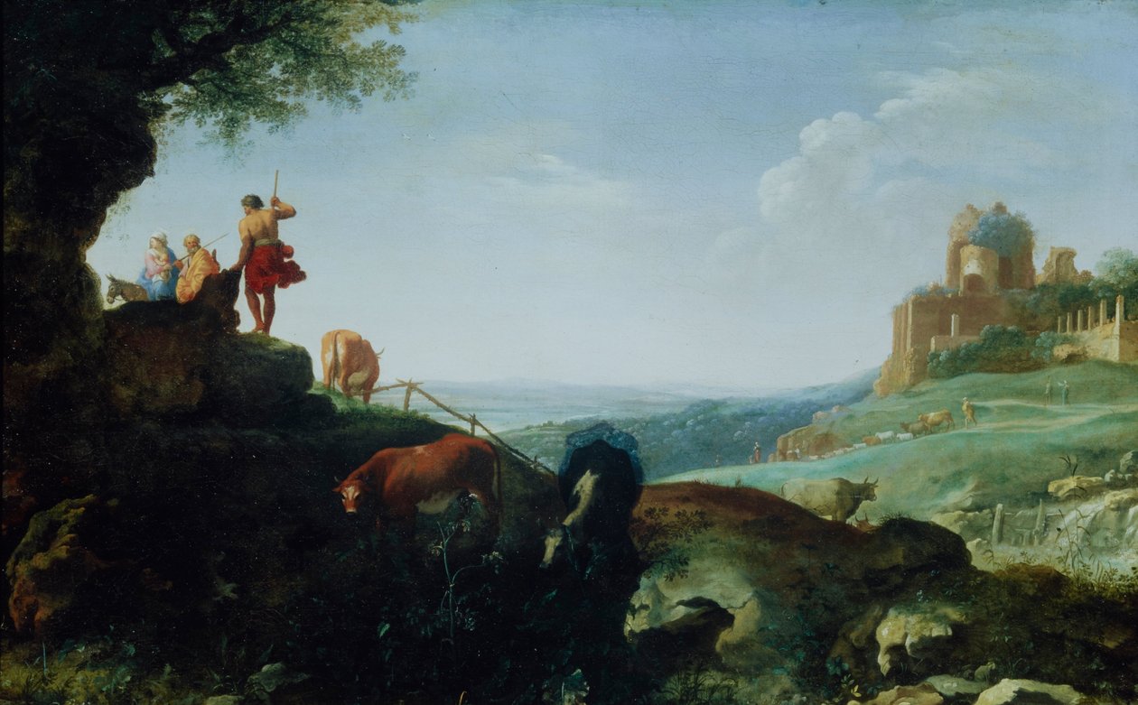 Landskab med flyvningen til Egypten af Cornelis van Poelenburch