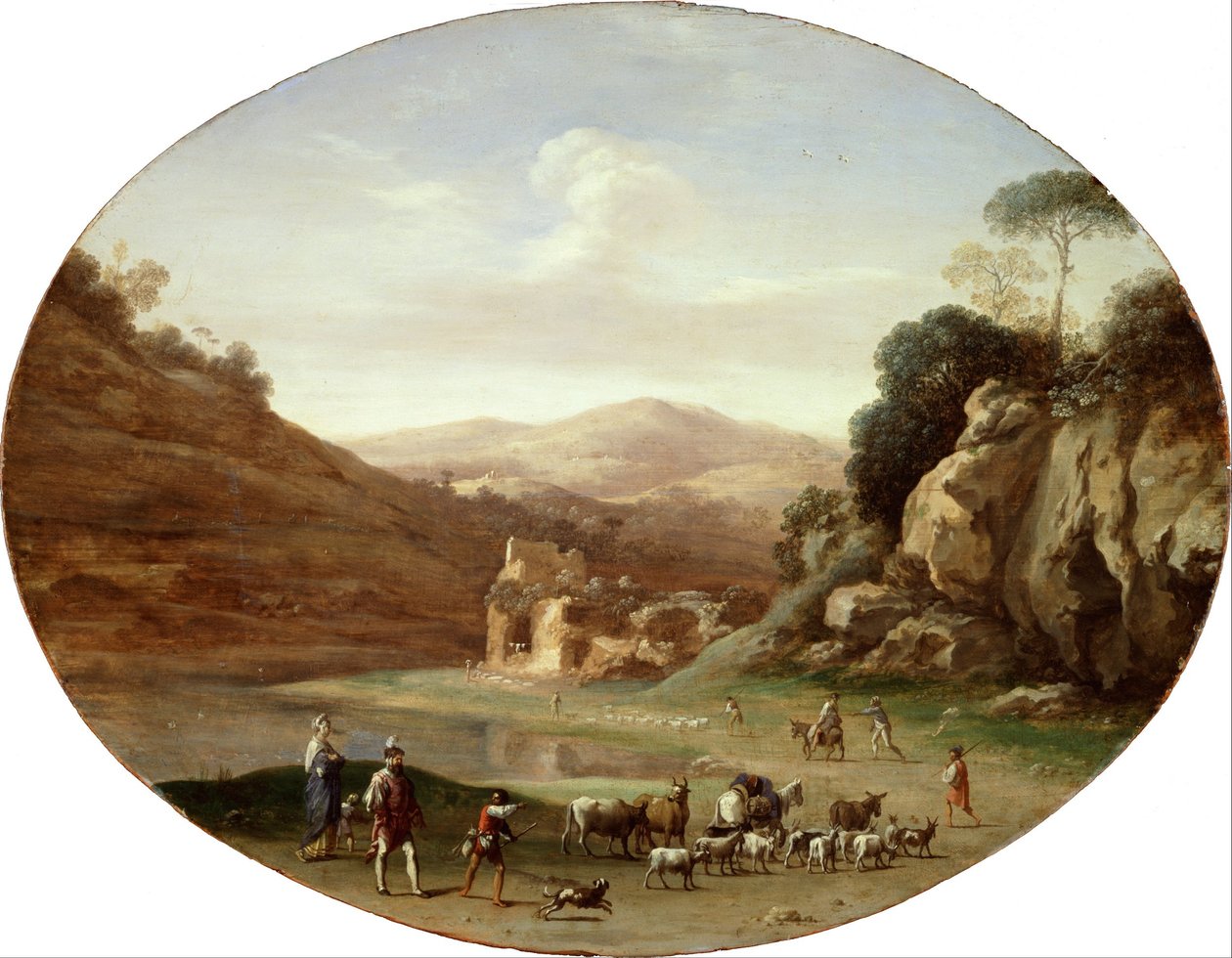 Dal med ruiner og figurer af Cornelis van Poelenburch