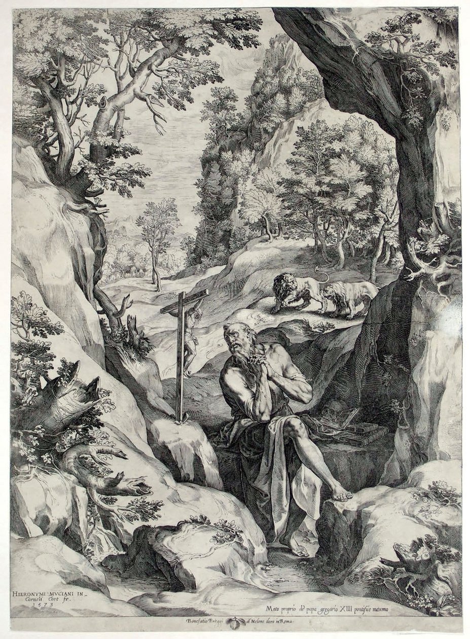Saint Jerome Penitent i vildmarken af Cornelis Cort