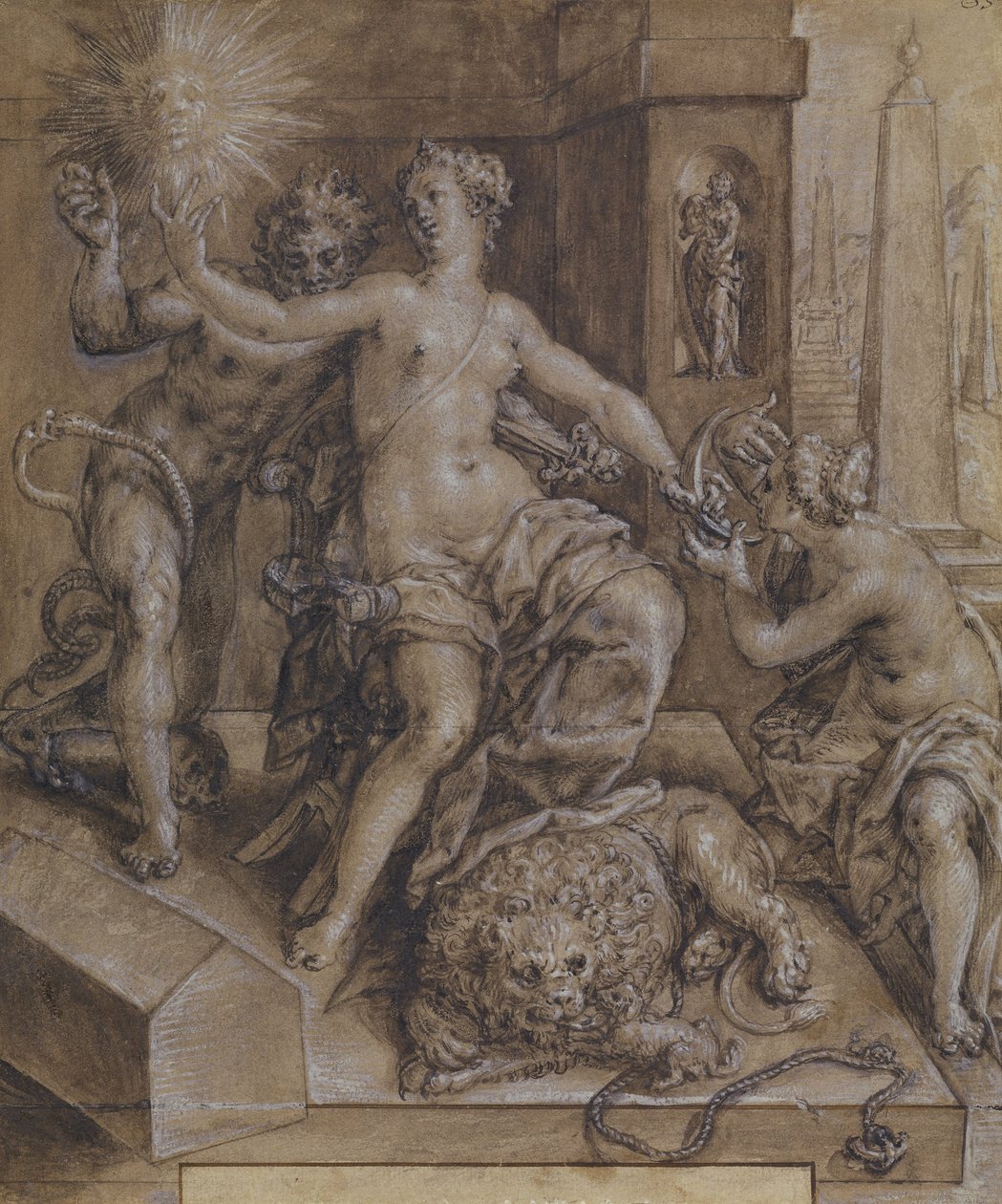 Design til den centrale del af The Mirror of Virtue af Cornelis Ketel