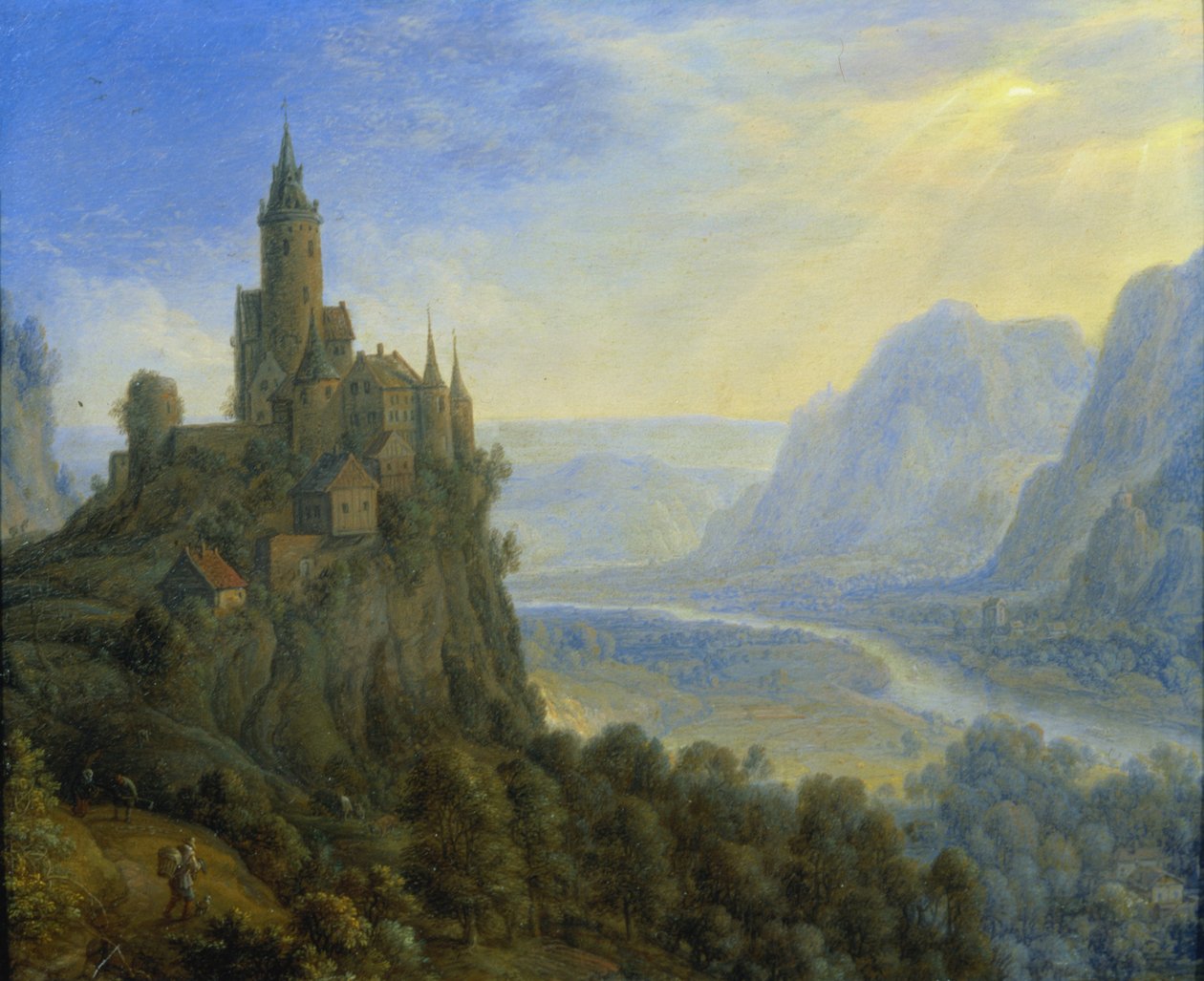Bjerglandskab med et slot af Cornelis Saftleven