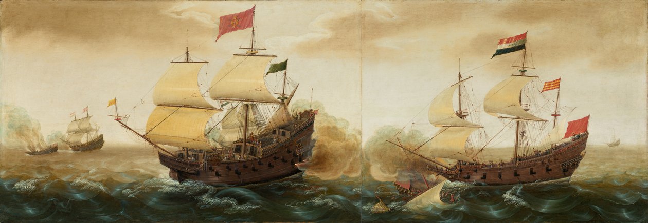 Et sømøde mellem og spanske krigsskibe af Pieter Cornelisz. Verbeeck