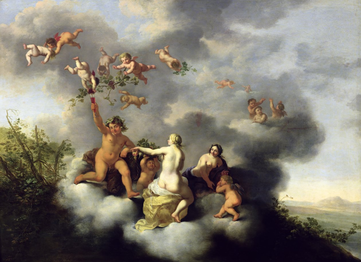 Ceres, Bacchus, Venus og Amor af Cornelis van Poelenburgh or Poelenburch
