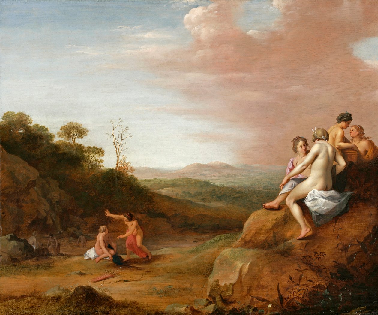 Diana og hendes nymfer med opdagelsen af Callisto af Cornelis van Poelenburgh or Poelenburch