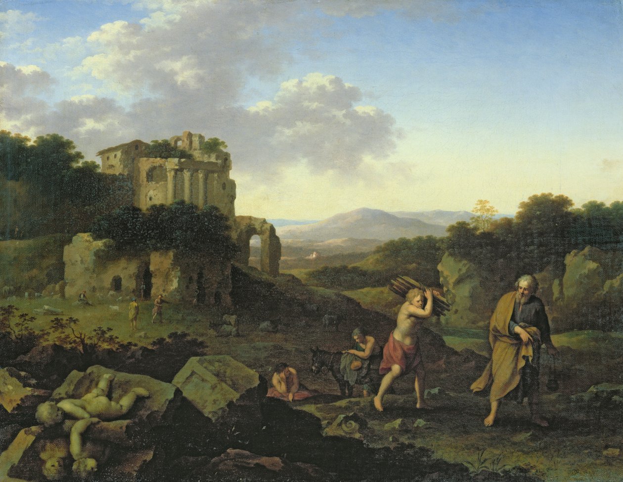 Landskab med Abraham og Isak af Cornelis van Poelenburgh or Poelenburch