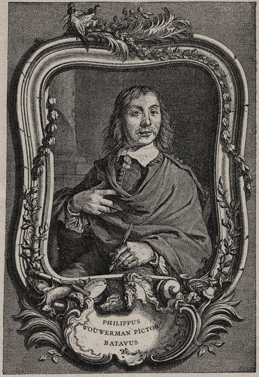 Portræt af Philips Wouwerman eller Philippus Wouwermans 1619-1668 hollandsk maler - gravering af Nicolas-Gabriel Dupuis efter Cornelis Visscher af Cornelis (after) Visscher