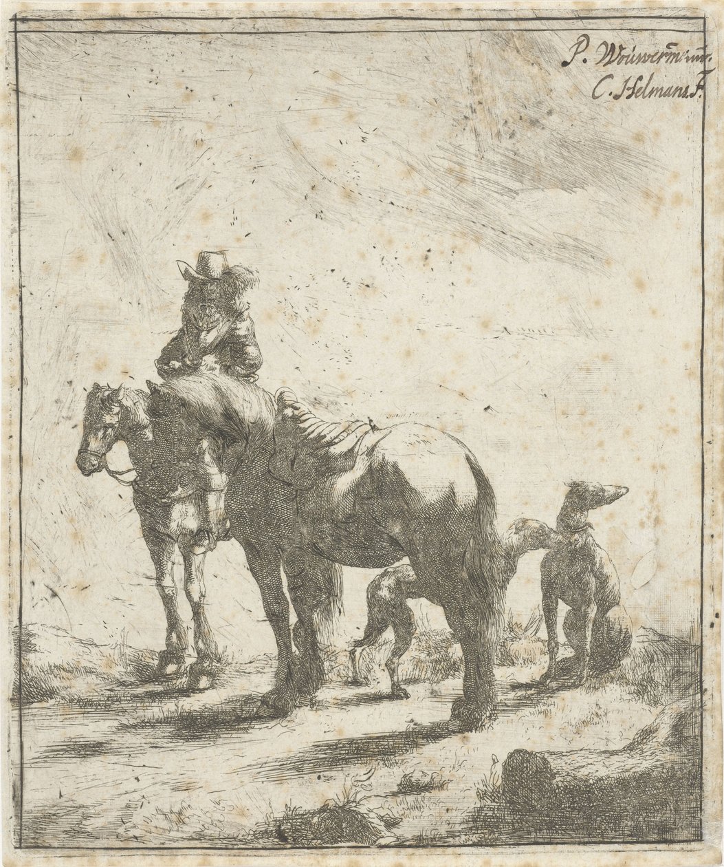 Rytter med to heste og to hunde af Cornelis A. Hellemans