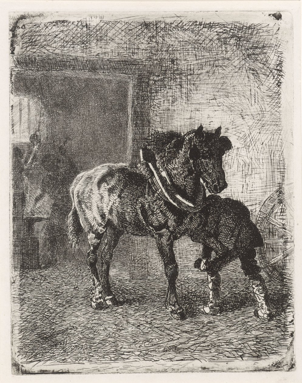 Hest får hestesko i en smedje af Cornelis Albertus Johannes Schermer