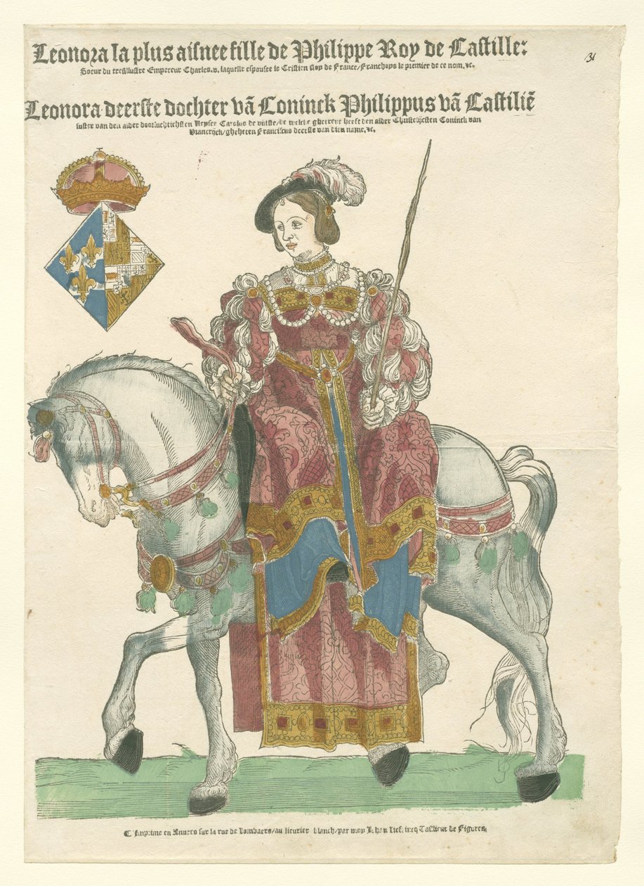 Portræt af Eleanor af Frankrig til hest af Cornelis Anthonisz. (manner of)
