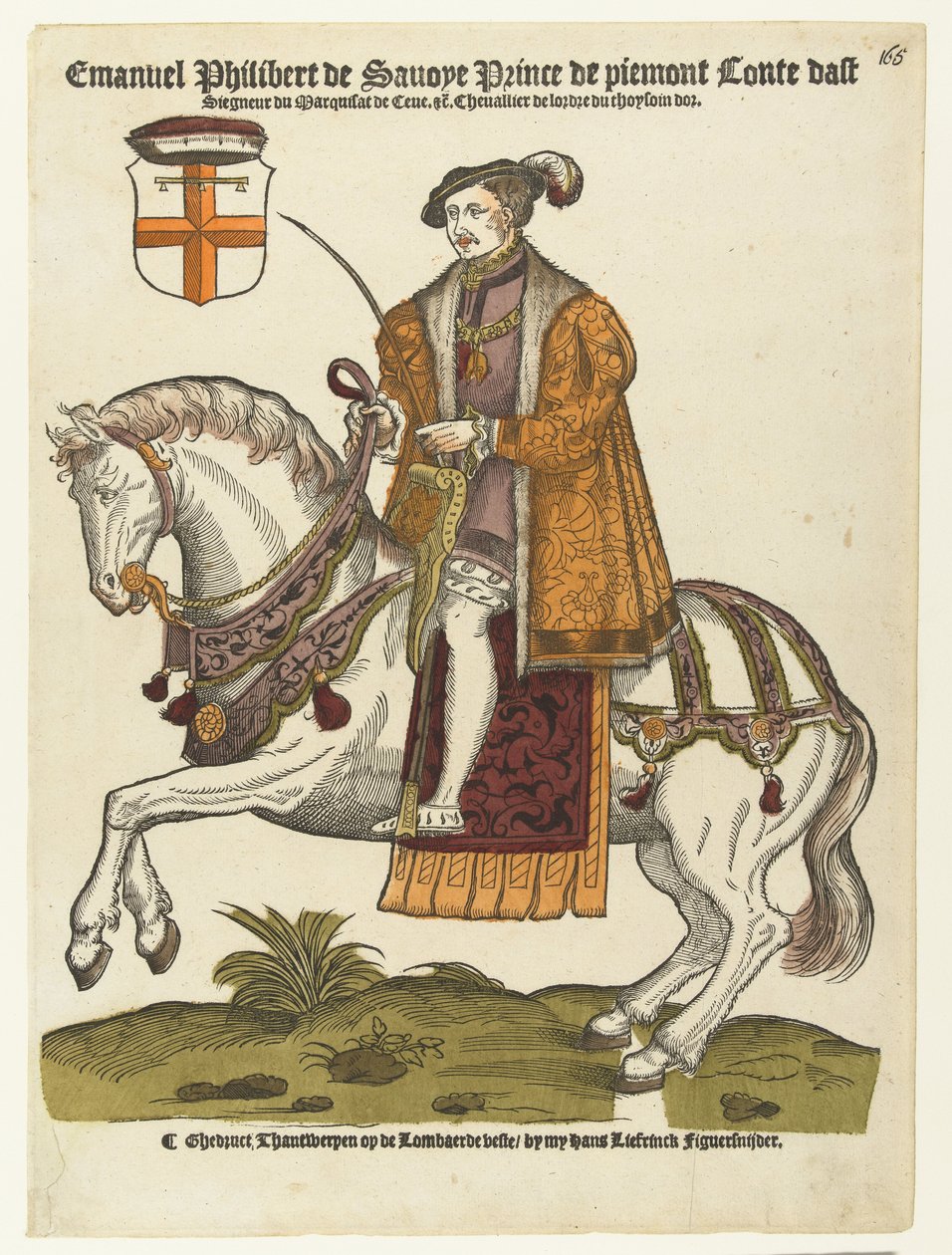 Portræt af Emanuel Philibert af Savoyen til hest af Cornelis Anthonisz. (manner of)