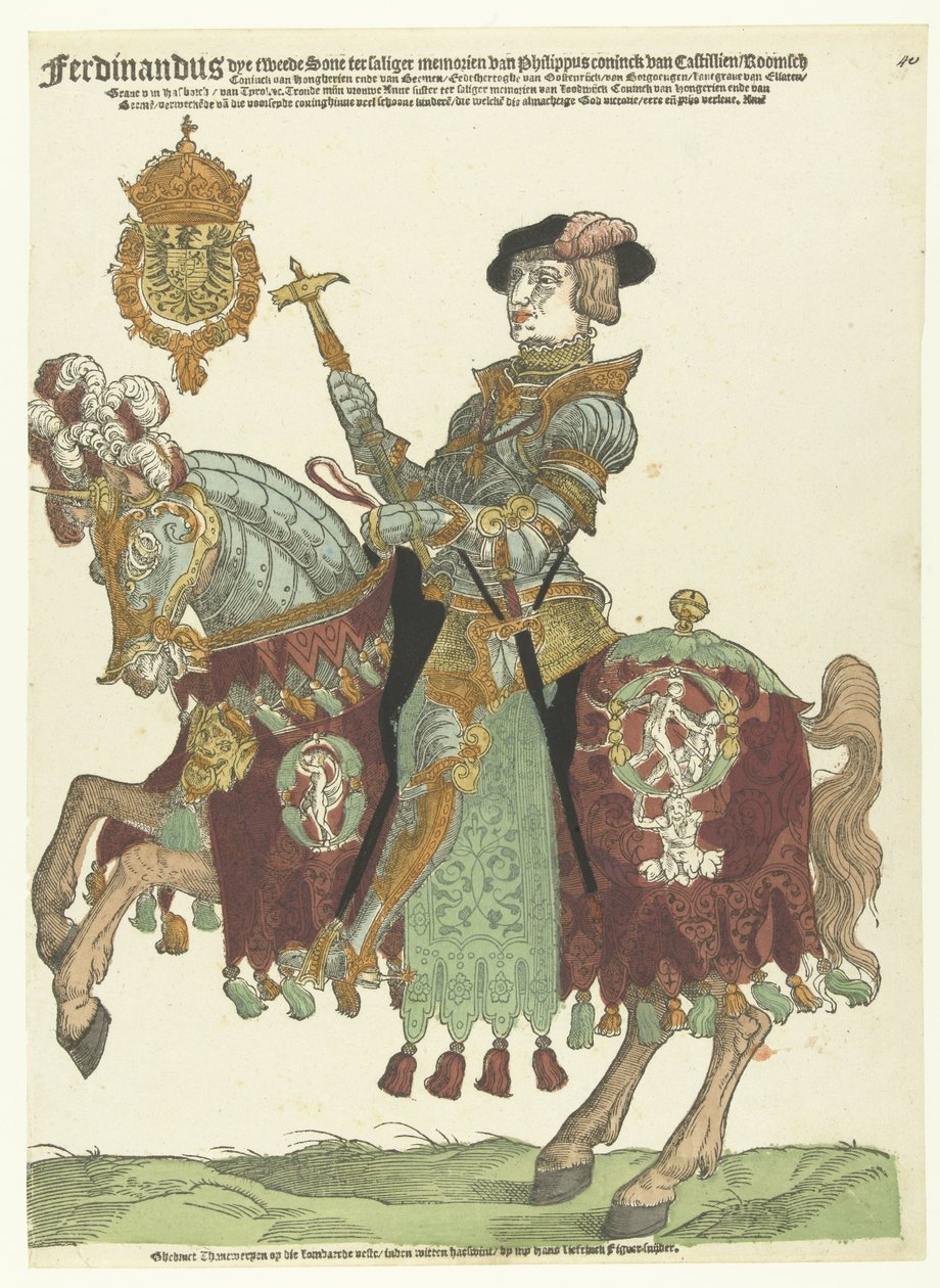 Portræt af Ferdinand I af Østrig til hest af Cornelis Anthonisz. (manner of)