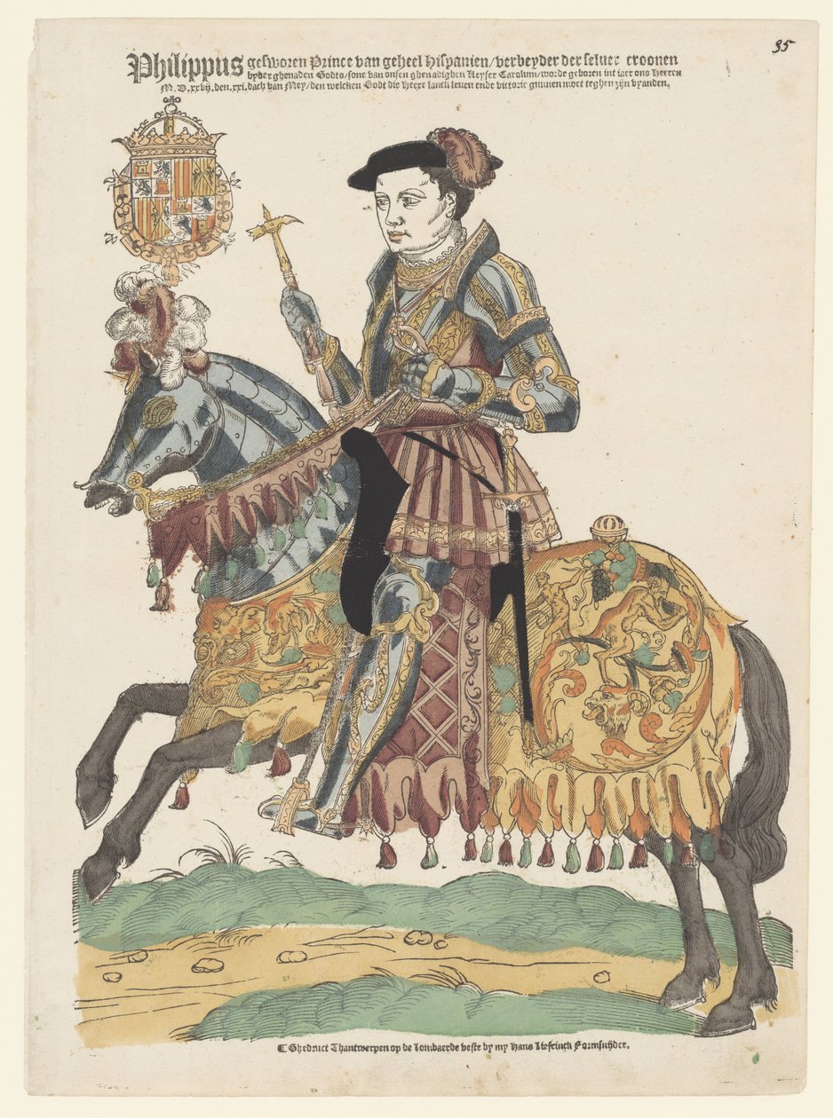 Portræt af Filip II til hest af Cornelis Anthonisz. (manner of)