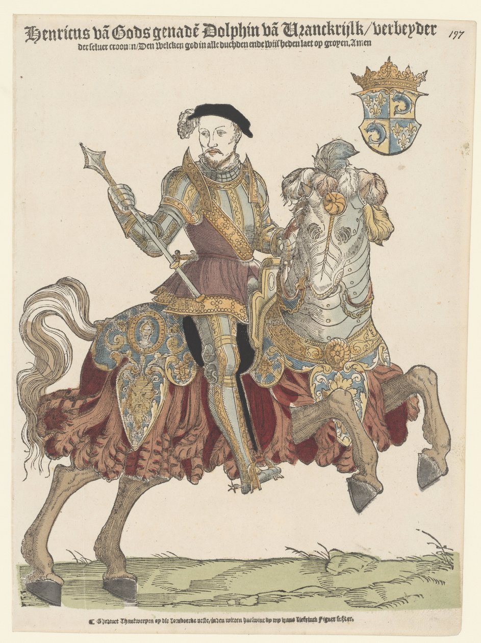 Portræt af Henrik II af Frankrig til hest af Cornelis Anthonisz. (manner of)