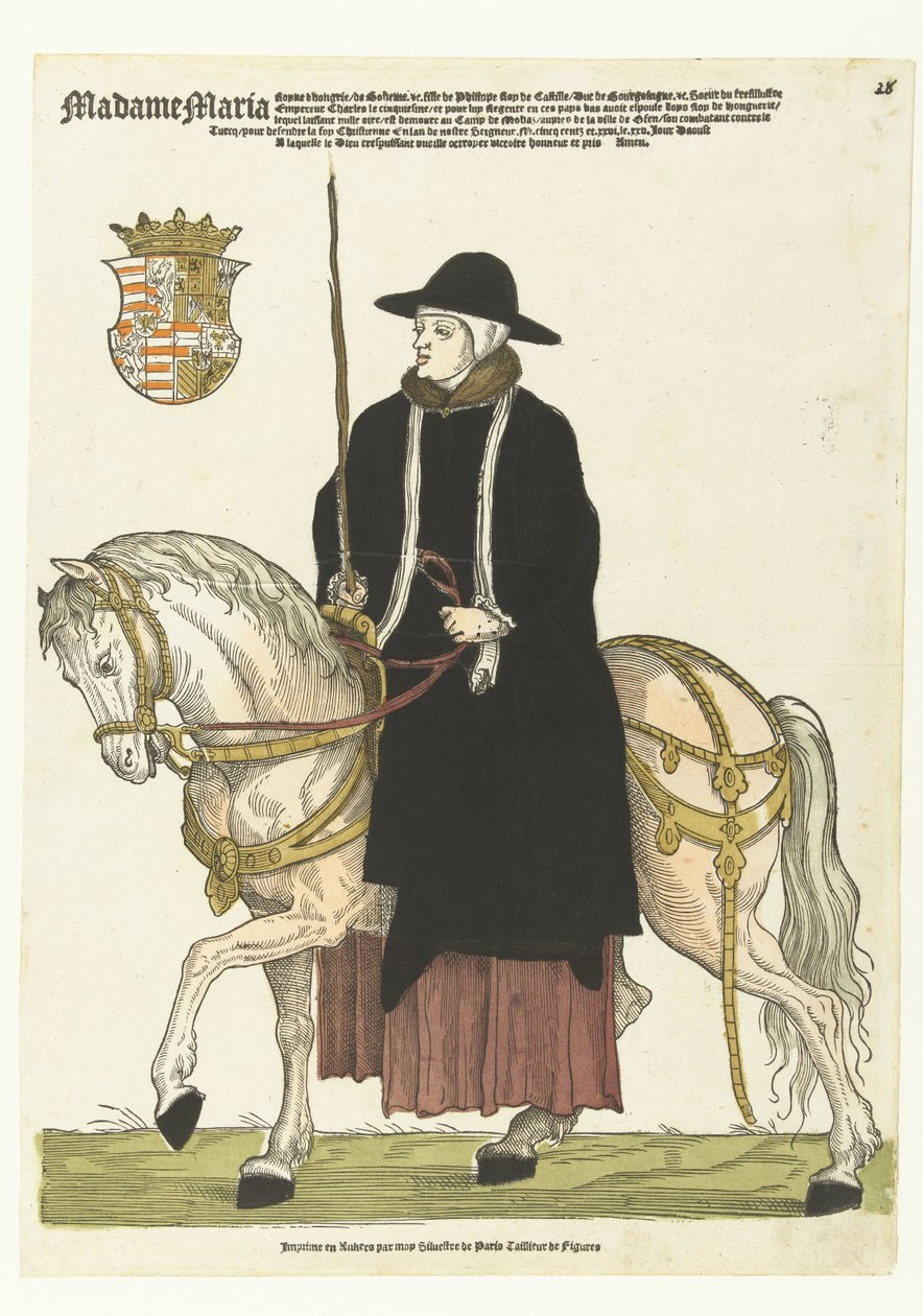 Portræt af Maria af Ungarn til hest af Cornelis Anthonisz. (manner of)