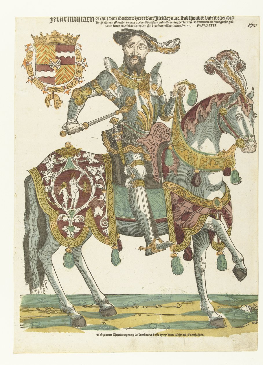 Portræt af Maximilian van Buren til hest af Cornelis Anthonisz. (manner of)