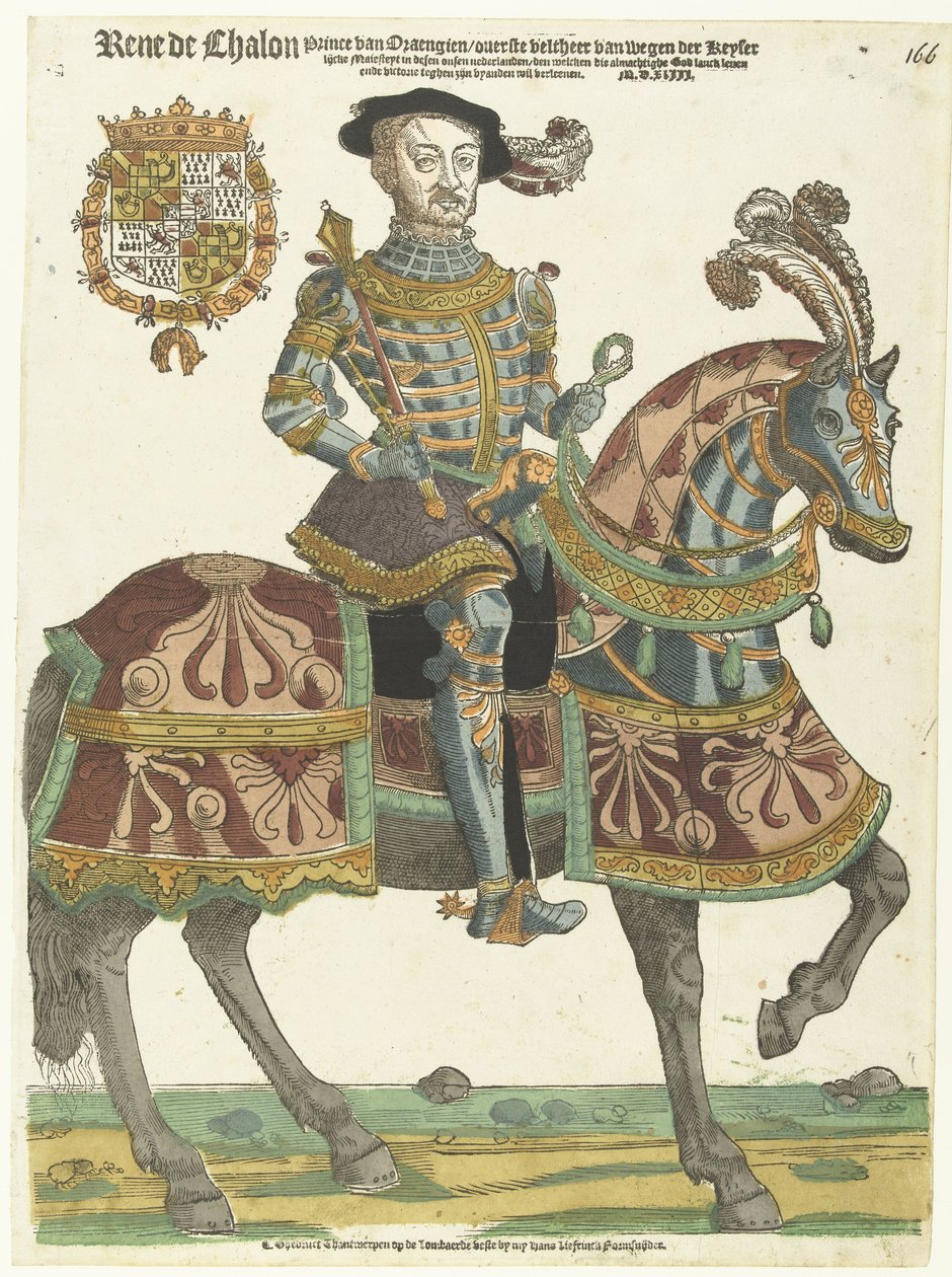 Portræt af René de Châlon til hest af Cornelis Anthonisz. (manner of)