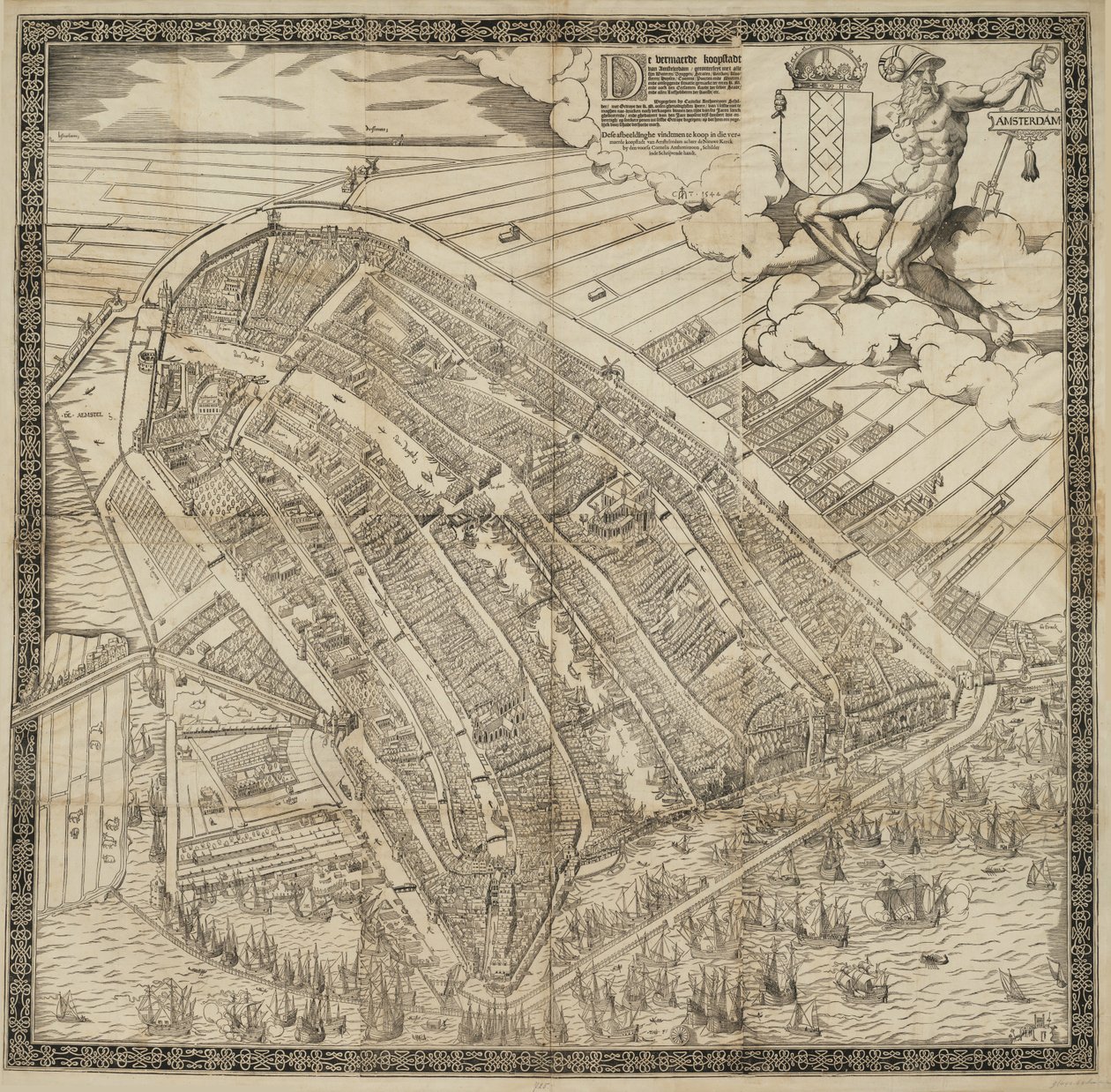 Tysk: Die berühmte Handelsstadt Amsterdam
Hollandsk: De vermaerde koopstadt van Amstelredam af Cornelis Anthonisz.