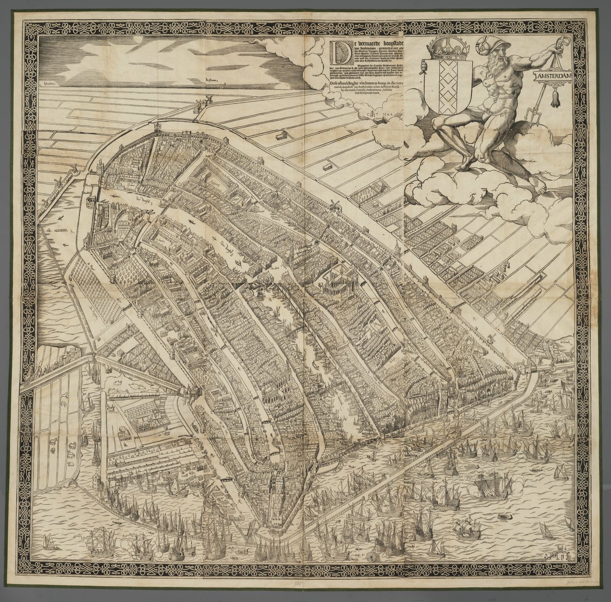 Tysk: Die berühmte Handelsstadt Amsterdam
Hollandsk: De vermaerde koopstadt van Amstelredam af Cornelis Anthonisz.