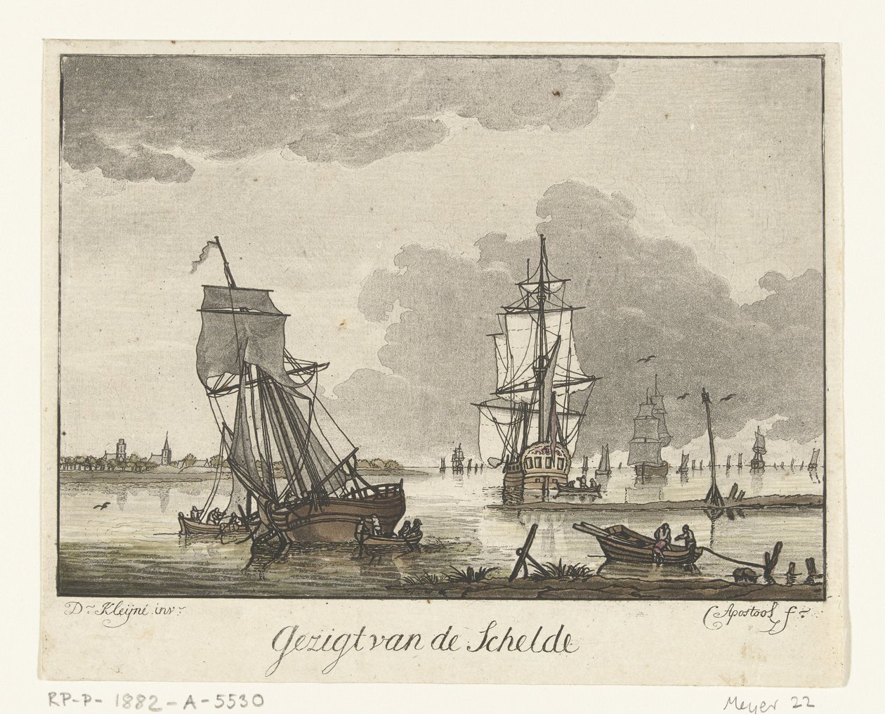 Udsigt over Schelde med sejlskibe Udsigt over Schelde (titel på objekt) af Cornelis Apostool