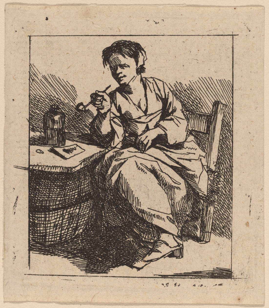 En kvinde, der ryger af Cornelis Pietersz Bega