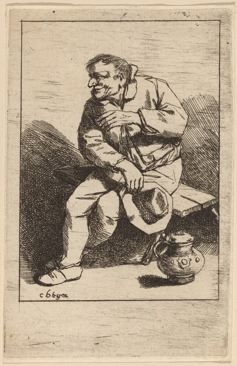 Siddende mand med hatten i højre hånd af Cornelis Pietersz Bega