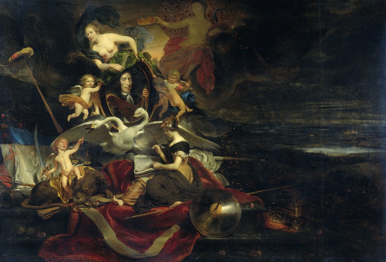 Allegory på det hollandske raid på Medway (1667) med et portræt af Cornelis de Witt af Cornelis Bisschop